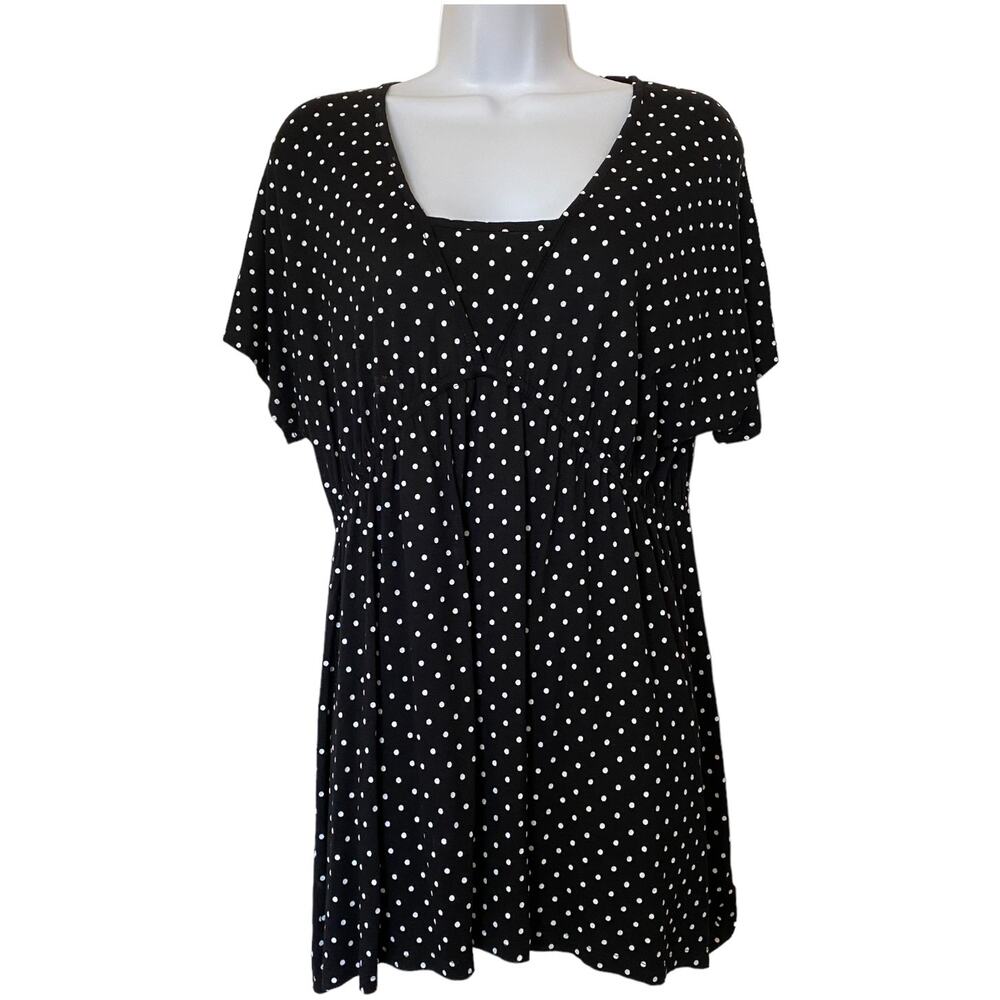 Style & Co Stretchy Short Sleeve Top Black with White Polka Dots Size XL